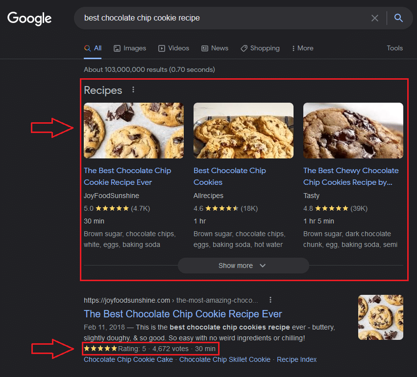 Rich snippets example - ecommerce seo